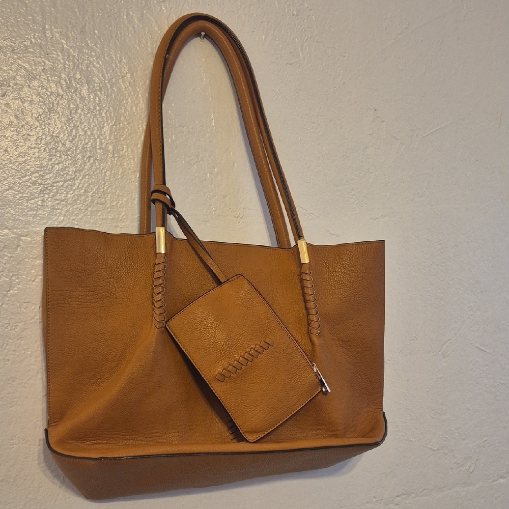 Brown Tote With Matching Accessory Bag Soft Vegan Leather